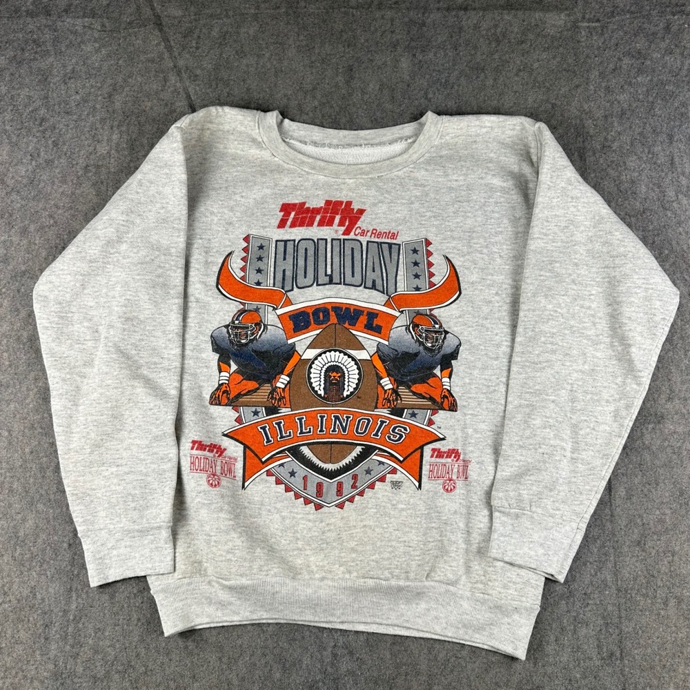 Vintage 1992 Illinois‎ Football Sweatshirt Crewneck Medium Holiday Bowl Retro
